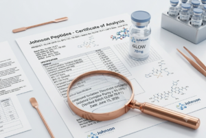 Certificate of Analysis for GLOW peptide blend showing ≥99% purity verification 